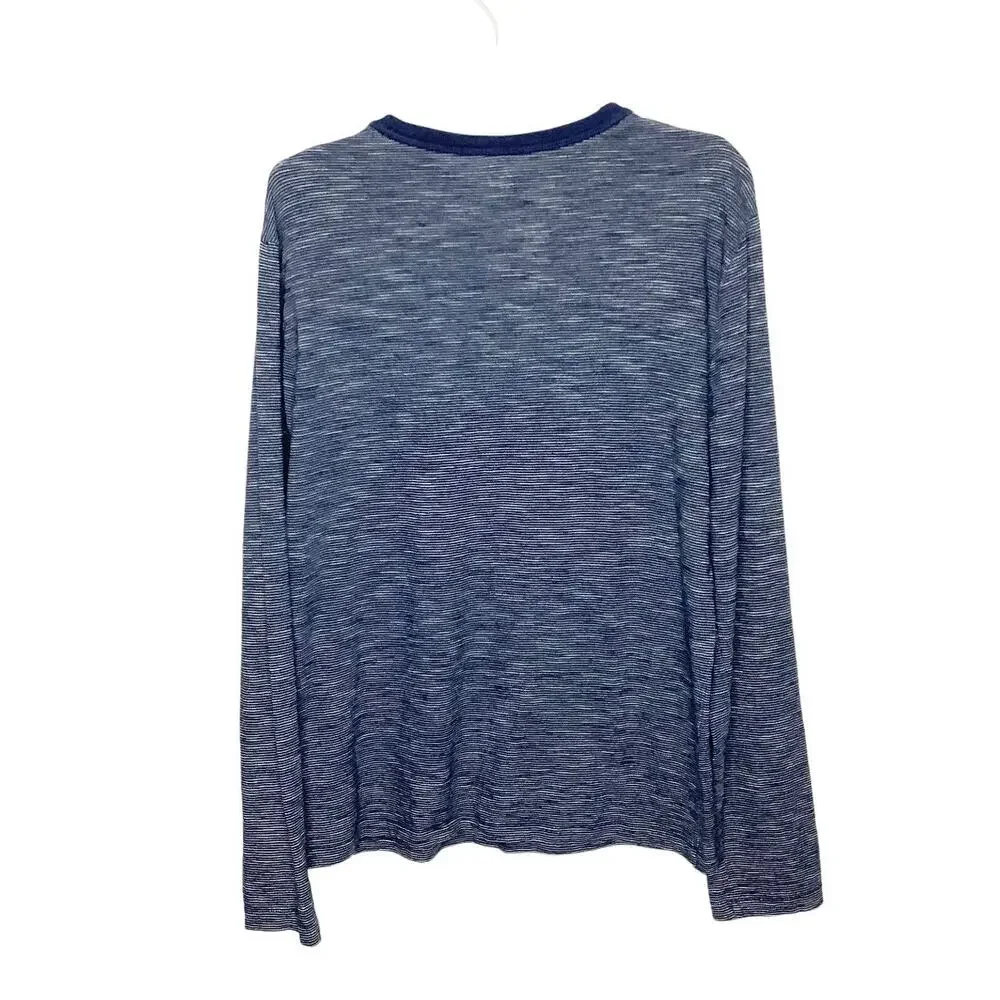 Gap Blue Striped Long Sleeve Henley Shirt Medium